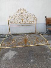 LETTO MATRIMONIALE FERRO A RICCIOLI CON FOGLIE LAMIERINO - ORO PORPORINA - 1940