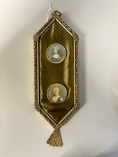 antica COPPIA MINIATURE TONDE con CORNICE ESAGONALE dorata DONNE NOBILI '900