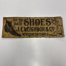 Antica INSEGNA NEGOZIO SCARPE EPOCA VITTORIANA J.E. Neighbor & Co Newcomerstown Ohio 20x7