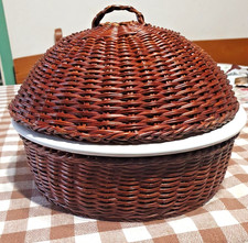 Mulino Bianco ciotola porta alimenti in ceramica copertura in vimini anni 70