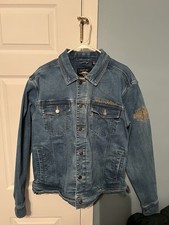 Harley Davidson Motorcycles Uomo GRANDE Jeans Denim Giacca Ricamata Biker