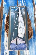 Barca A Vela Dipinta Su Legno Riciclato Stile Vintage Nautica Marina Arredo Mare