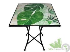 TAVOLO TAVOLINO 60X60XH75 CM ACCIAIO PIANO CERAMICA DECORO GIARDINO DECORJARDIN