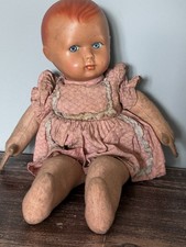 Bambola Antica Testa In Composizione Occhi Dipinti  Corpo Imbottito Anni 40