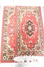 Tris Di Tappeti Rosso Nero Bianco Con Frange 122 X 67 / 112 X 58 Cm Cm