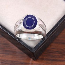 Riscaldato Zaffiro Blu Gemma Con 925 Anello Argento Sterling per Uomo #5450