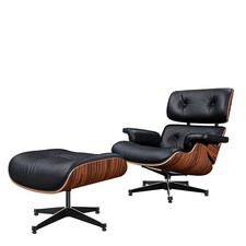 Poltrona e pouf XL palissandro e nero vera pelle poltrona lounge e sgabello