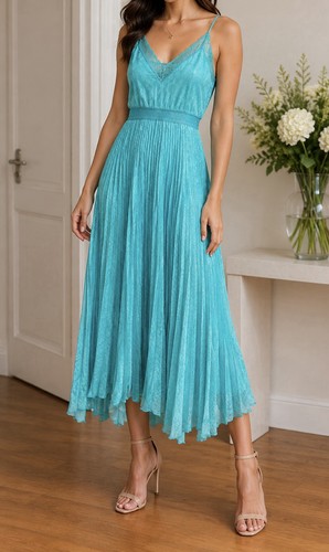 Maxi abito pizzo turchese - maxi, in