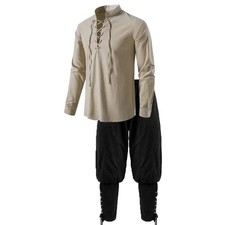Set costume cavaliere medievale uomo 2 pezzi camicia e pantaloni pirata rinascimentale Halloween