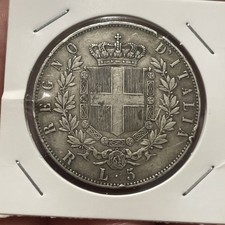 5 LIRE 1875 VITTORIO EMANUELE II-ROMA-"R"-RARA-SCUDO - SILVER- ARGENTO