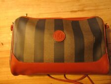 Borsa tracolla Fendi Pequin usata - Pvc righe nere e marrone e pelle marrone