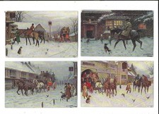 CAVALLI E CARROZZE 4 CARTOLINE STESSA SERIE VIAGGIATE E NON FP #96