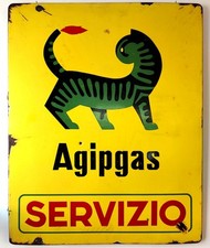 1950ca * Insegna in Metallo Smaltata "Agipgas Servizio, Seneca - Smalti Firenze"