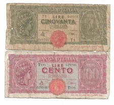 Lotto 50-100 Lire Italia Turrita 1944