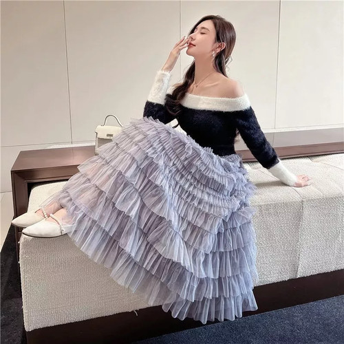 Gonna tulle lunga - tulle, grigia
