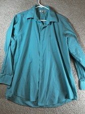 Vintage CHE RESKIN Turquoise Button Down Shirt Men's L 16-16.5 Dress Shirt