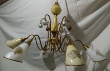 VINTAGE ORIGINALE RARO LAMPADARIO CON CARTE POKER VETRO E OTTONE ANNI 50/60