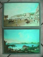 2 riproduzioni di antiche stampe NAPOLI Gioacchino La Pira Villa Reale POZZUOLI
