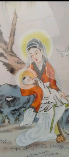 Madonna cinese dipinto seta - dipinto,