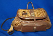 Cestino creel trota pesca a mosca in vimini e pelle vintage con sacchetto