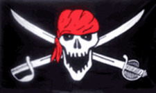 BANDIERA PIRATA GRANDE 3X5' PIEDI PIEDI JOLLY ROGER TESCHIO BANNER JACK RACKHAM CON INVOLUCRO ROSSO