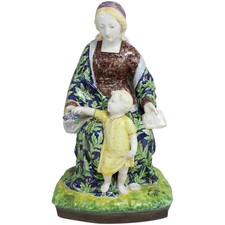 Angelo Minghetti figura maiolica faience firmata di madre e bambino circa 1855-1