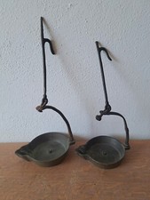 Antichi Lumi Lanterne Olio Lumini Lucerna Bronzo Ottone Da Appendere Coppia 