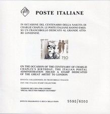 Italia - 1989 - Foglietto CHAPLIN n.5590 - nuovo (MNH) - Certificato Ferrario