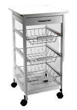 CARRELLO CUCINA LEGNO 3 CESTE PORTA FRUTTA 1 CASSETTO ROBUSTO RUOTE 76*37*37 cm