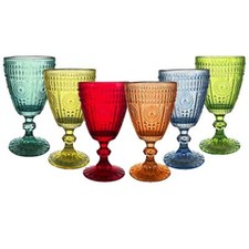 Set 6 calici bicchieri vetro colorato boho vintage barocco vino ristorante 280