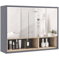 HOMCOM Specchiera Bagno a 3 Ante con Armadietto 8 Vani 80x20x60 cm Grigio