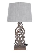 Lampada stile Shabby Chic da tavolo paralume in tessuto base legno lume 1 luce a