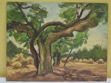 QUADRO IN STILE IMPRESSIONISTA META' '900 PAESAGGIO DI CAMPAGNA CON ALBERI