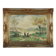 Paesaggio con Figure' Dipinto Firmato Ivan Karpoff Olio su Tela 1930 Originale