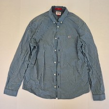 TOMMY JEANS Camicia XL Blu Check Cotone Uomo Slim Manica Lunga Hilfiger Oxford