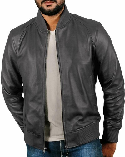 Giacca bomber grigia - giacca, pelle