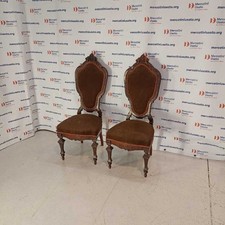 Set 2 Sedie Antiche da Camera Legno Intagliato Tessuto Italia Prima Metà 900