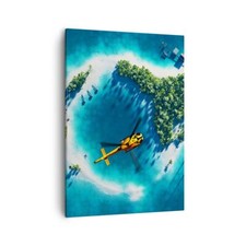 Quadro su Tela 50x70cm Elicottero Oceano isola paradiso Stampe Immagini Murale