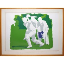 FISSORE  DANIELE LITOGRAFIA A COLORI PROVA D'AUTORE "GIOCATORI DI CRICKET”
