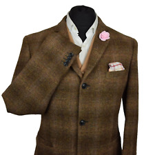 Giacca blazer Harris tweed sartoriale country marrone tartan check 40R #426 PRISTINA