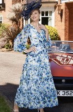 Splendido abito VENI INFANTINO 991867 blu royal floreale chiffon taglia 16 nuovo