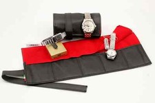 Rotolo Pelle 5 Posti Made in Italy Nero e Rosso Watch Box Travel Eco Pelle Nuovo