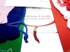 Ciondolo Italia in oro 18 kt di pietra corallo rosso asta Cornicello e 750 italiano