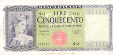 Italy 500 Lire 1947 F-VF