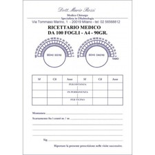 10 RICETTARI OCULISTA A4 DA 100 FOGLI incollati con sottoblocco stampa a colori