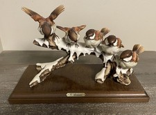 Giuseppe Armani - Passeri sul ramo di neve - Scultura decorazione vintage da collezione