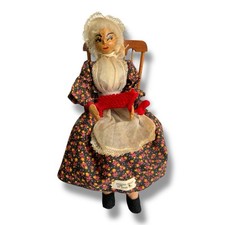 Vintage Ozark Dolls Corn Grandma Snazzy In Rocking Chair Walnut Head Folk Art