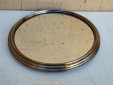 ANTICO VASSOIO A SPECCHIO ROTONDO IN METALLO ARGENTATO ARG 1000 BASE IN LEGNO