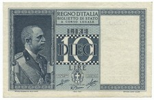 10 LIRE BIGLIETTO DI STATO VITTORIO EMANUELE III FASCIO 1944 XXII SPL+