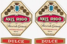 10079-DUE ETICHETTE VINI-LIQUORI, ANIS RIGO, RICARDO GOMEZ, FUENTES DE ANDALUCIA